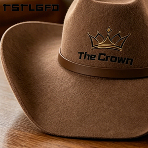 Chapeau de cowboy en feutre de laine marron avec logo personnalisé, vente en gros, chapeau western à large bord avec bande en cuir, fabricant - Product Image 2