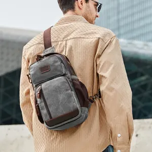 Nerlion Custom Logo Men Chest Bag Outdoor Casual Sport Sling Stree Shoulder Thick Canvas Waterproof Crossbody Chest Bags