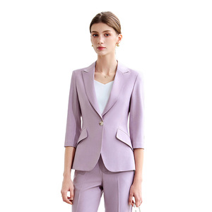 Women's Mid Sleeve Blazer Set Three Quarter Sleeve Polyester Worsted Anti Wrinkle Office Lady Spring Suit - Product Image 5