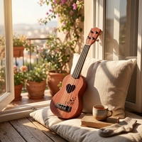 Ukulélé soprano en bois d'acajou facile à jouer pour débutants, 4 cordes, mini-guitare à trou rond avec cordes en nylon