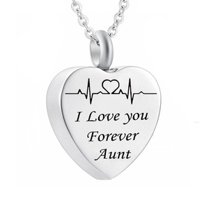 Fashion Cremation Pendant Electrocardiogram engraved Custom family name i love you Forever Memorial Urn Necklace Ashes - Product Image 1