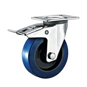 3 in.Blue Rubber Swivel Caster Stem Mount Industrial Wheels