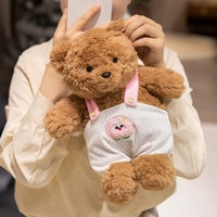 Boneka Beruang Teddy Bulu Keriting Grosir, Boneka Beruang Duduk Lembut dengan Pakaian Kartun untuk Dekorasi Sofa, Hadiah Ulang Tahun Anak