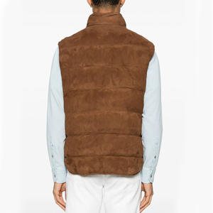 Custom Stand Collar Button Up Wildleder Gilet Quilted Design Duck Down und Feather Filling Puffer Weste für Männer - Product Image 4