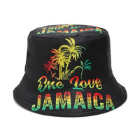 Jamaïcain Reggae Rasta Réversible Seau Chapeau Unisexe D'été Voyage Jamaïque Drapeau Plage Soleil Chapeaux Casquette Extérieure