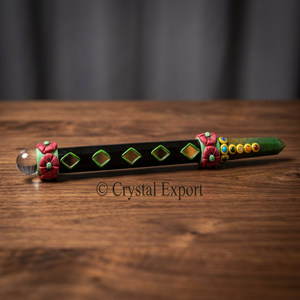 Best Value Black Agate Fancy Chakra Tibetan Healing <b>Wands</b> Carved & Engraved Love Theme From Gujarat - Product Image 3