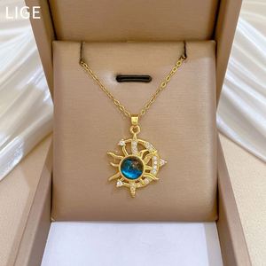 Collar De Acero Inoxidable Diamond Elegant Gorgeous Diamond Necklace for Women Titanium Steel <b>Chain</b> Clavicle Star Moon Necklace - Product Image 5