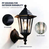 Lanterne de jardin européenne avec détecteur de mouvement, lampe murale extérieure étanche avec diffuseur en verre, garantie de 3 ans