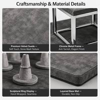 JUNSEN Ensemble de présentoirs à bijoux en velours suédé gris, texture délavée, cadre en métal chromé, 8 accessoires modulaires, fabriqué en Chine, moule d'échantillon