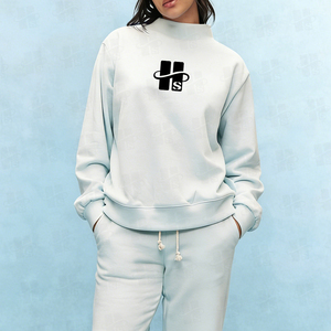 Women's New Stylish Cotton Polyester Blended Gym Fitness Sweatshirt Custom <b>Screen</b> Print Design Loose Mock Neck Sweatshirt - Product Image 2