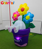 Lapin gonflable de Pâques dans un pot de fleurs, fleurs de marguerite gonflables colorées, décoration lumineuse LED, ornement joyeux de Pâques