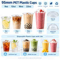 Gobelets en plastique PET de 95 mm, 9 oz, 12 oz, 16 oz, 22 oz, gobelets en plastique jetables avec couvercles, gobelets pour boissons froides, gobelets pour bubble tea, gobelets pour smoothies