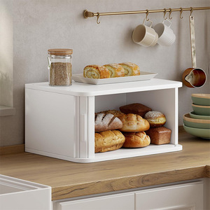 Boîte de rangement à double couche pour pain, en bambou blanc, pour comptoir de cuisine, conteneur à pâtisserie, biscuits et aliments avec fenêtre transparente - Product Image 1