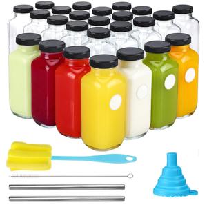 Narrow Mouth Smoothie Glass Square Cap Beverages Drinking Mason Jar 16 Oz 32 Oz Glass Juice Bottles With Lids - Product Image 5