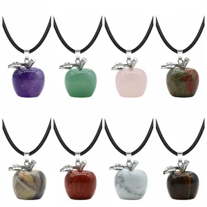 20mm Natural Stone Apple Shaped Charm Healing Crystal Gem Stone Apple Charm Pendant For Diy Jewelry Making