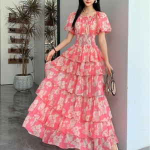 Women's Floral Print Tiered Maxi <b>Dress</b> Square Neck Puff Sleeve Smocked Waist <b>Romantic</b> Boho Gown <b>Dresses</b> Fashion - Product Image 1