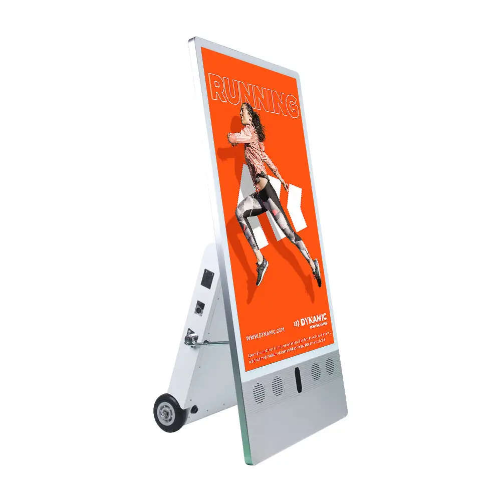 Movable digital poster outdoor touch lcd portable with wheels display advertising charging digital signage battery powered