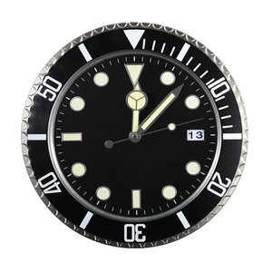 Round Metal <b>Wall</b> <b>Clock</b> Analog Quartz Luminous <b>Black</b> Dial With Date Display 13th - Product Image 1