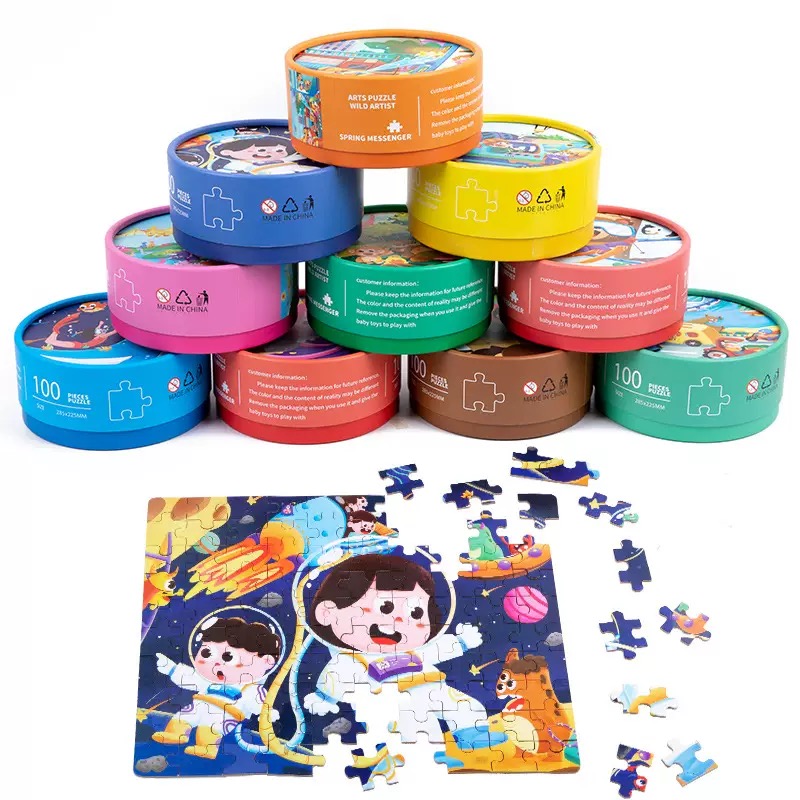 Custom Logo Printed High Quality Paper Tube Puzzles Montessori Preschool Early Education 12 Animal Themed Cartoon Toy Toddler