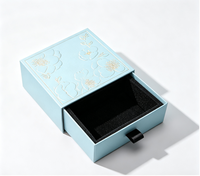 Boîte cadeau de luxe avec tiroir, boîte d'emballage pour bijoux en papier texturé floral avec dorure à chaud et doublure en mousse noire pour petits cadeaux