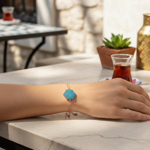 Pulsera de plata de ley 925 con diseño geométrico hexagonal, pulsera con diseño turco - Product Image 3