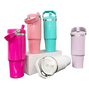 Glossy Colored Sublimation 30oz Water Bottle Student Kids Stainless Steel Tumbler with Straw - Product Image 4