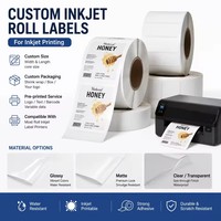 Rouleau de papier autocollant personnalisable brillant/mat/transparent en BOPP/PP/vinyle vierge pour imprimantes jet d'encre