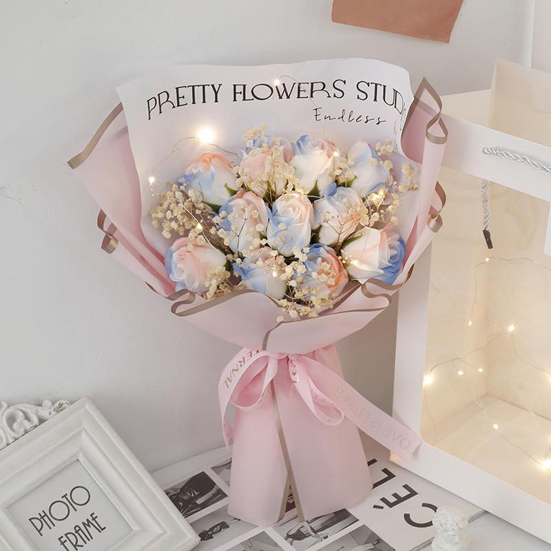 Starry Sky 11 Bouquet [Montagne de neige rose] Sac cadeau avec lumière