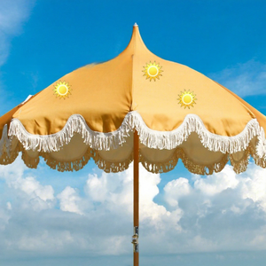Sombrilla de Playa de <span class=keywords><strong>Madera</strong></span> con <span class=keywords><strong>Poste</strong></span> Central, <span class=keywords><strong>8</strong></span> Varillas, Apertura Manual, Protección Solar con Tela de Poliéster - Product Image 4