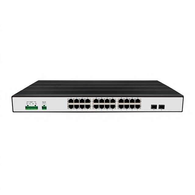 Layer 2 Rack Mounted 24 Ports Gigabit Industrial PoE Switch with 2 1G SFP Uplink Ports QoS Enabled 52Gbps Switch Capacity