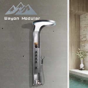 Panneau de <span class=keywords><strong>douche</strong></span> moderne Wayon en acier inoxydable couleur canon de fusil avec <span class=keywords><strong>douche</strong></span> pluie <span class=keywords><strong>LED</strong></span> intégrée pour modèle de maison préfabriquée - Product Image 4