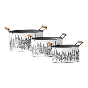 ENSEMBLE DE 3 Décoration De Jardin À La Maison De Luxe Pot De Fleur Jardinière De Forme Ovale En Métal Fer Blanc Lavage Fini Jardinière Décorative - Product Image 1