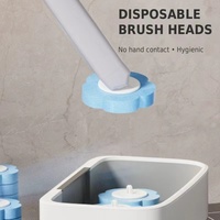 Support en plastique gris avec tête d'éponge remplaçable pour brosse de nettoyage de toilettes jetable portable en plastique pour salle de bain