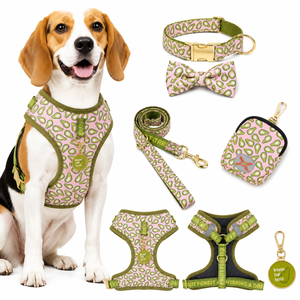 <b>Dog</b> Harness Set Adjustable No Pull Pet Harnesses with Collar Bow Tie Leash Poop Bag Holder ID <b>Tag</b> with Metal Buckle Coffee - Product Image 3