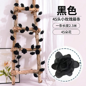 Guirlandes de roses noires artificielles, 45 têtes, fleurs en soie plastique pour décoration murale, plafond, Halloween - Product Image 2
