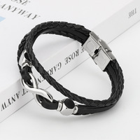 Bracelet à fermoir en alliage 3 couches unisexe pour homme avec breloque infini Bracelets en cuir métallisé pour enfants