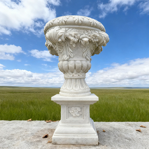 Vase décoratif en marbre sculpté à la main de style néoclassique pour jardin et parc, pot de fleurs en marbre blanc, pot de fleurs en pierre pour jardin - Product Image 1