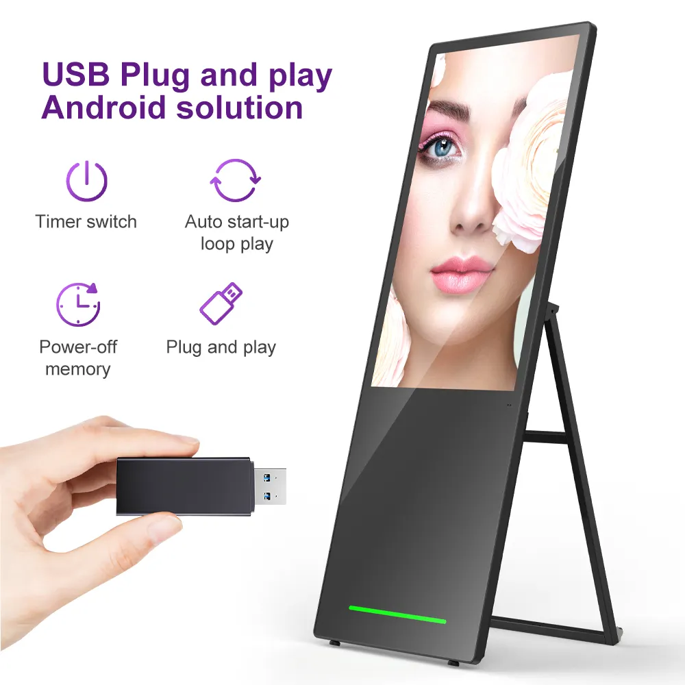 43 inch Portable Digital Signage indoor advertising player A type smart touch Android battery powered LCD Digital Poster