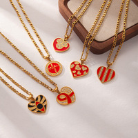 Collier en acier inoxydable plaqué or 18 carats avec pendentif cœur rouge émaillé motif battement de cœur et chaîne Figaro, bijoux pour femmes et couples