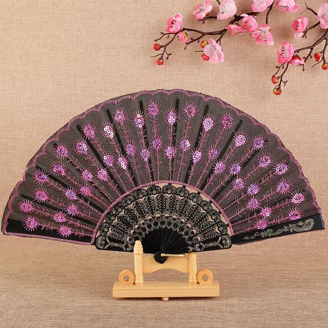 Valentine's Day Gift Disco Party Women's Rectangle Folding Tassel Plastic Hand Fan