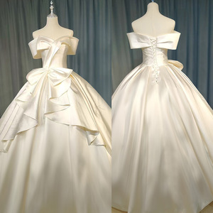 Nouvelle Robe de Mariée Élégante S3402Y en Satin, Épaules Dénudées, Style Minimaliste, Grand Nœud, Détails Volants, Dos Corset, Robe de Bal de Mariée - Product Image 2