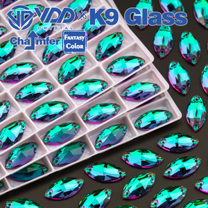 VDD Navette 9x18mm 36 pièces, strass à coudre en verre K9 de qualité supérieure, couleur Héliotrope, à dos plat pour la décoration de vêtements - Product Image 1