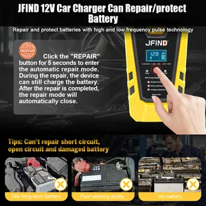 Jencontrar carregador de reparo de bateria, portátil, 12v, 6a, pulso, jf08, carregador de bateria de carro para chumbo-ácido