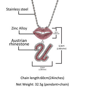 Gioielli alla moda Bijoux Femme Custom Pink Lips pendenti Shiny CZ Word Mixed Initial 26 Letter Alphabet pendenti collana - Product Image 6