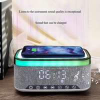 Moderner LED-Schreibtisch-Wecker mit Farblichtern für Musikbox, Kabellosem Handy-Ladegerät & Digitalradio