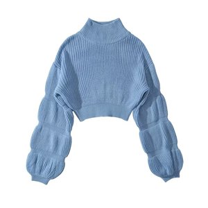 Primavera Nuevo en stock Tamaño libre Cuello alto Color sólido Suéter de manga larga Tops para mujeres - Product Image 5
