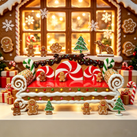 Décoration de Noël extérieure imperméable, sculpture géante en fibre de verre 3D de bonhomme de neige et Père Noël sur banc, pour centre commercial