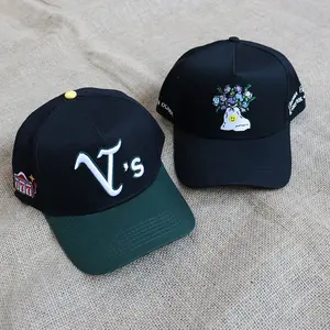 Wholesale Hats High quality casual good-looking 5 panel black baseball caps Embroidered custom logo cotton caps