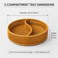 Plateau rond à 2 compartiments en imitation rotin tissé à la main, plateau de service divisé en forme de S, idéal pour les collations et le rangement de bijoux, directement de l'usine