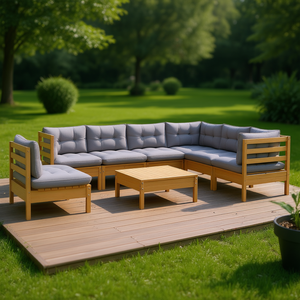 Ensemble de salon de jardin modulaire en pin massif gris, 6 places, mobilier d'extérieur au design contemporain - Product Image 2